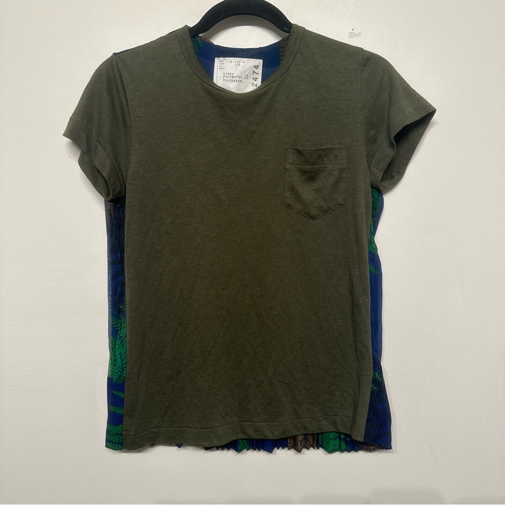 Sacai Back Pleat Leaf Print T Shirt Blouse Top